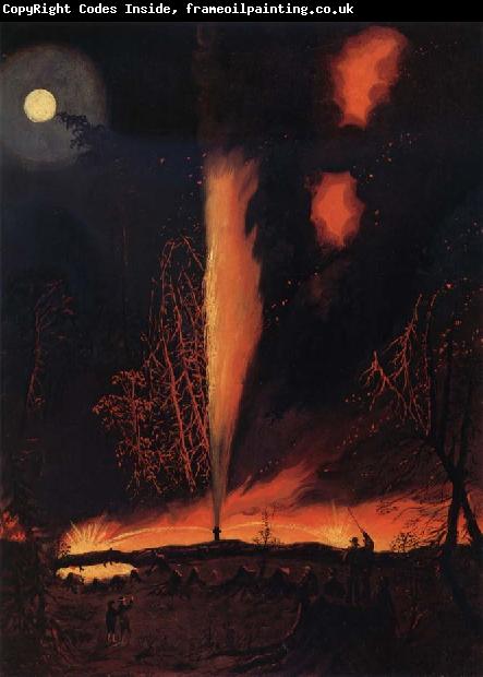 James Hamilton Burning Oil Well at Night